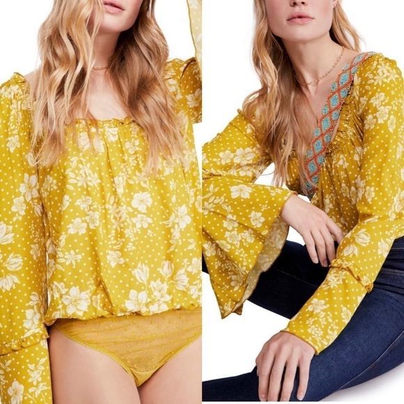 Free People NWT 1 on 1 bell sleeve bodysuit small - Picture 1 of 14